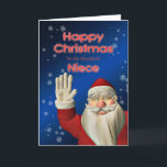 Para sua sobrinha, papai noel que acena o cartão<br><div class="desc">Um cartão de Natal do divertimento que caracteriza a ondulação de Papai Noel.  Atrás dele nós podemos ver flocos de neve de queda. Um cartão não religioso apropriado para uma sobrinha.</div>
