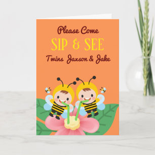 Para Twin Boys Sip e Consulte o Convite para Chás 