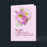 Para uma sogra, um cartão de aniversário com marga<br><div class="desc">Um cartão de aniversário para uma sogra,  um cartão muito elegante para dar a uma bela senhora. Flores margaridas com um efeito de arte impressionante.</div>