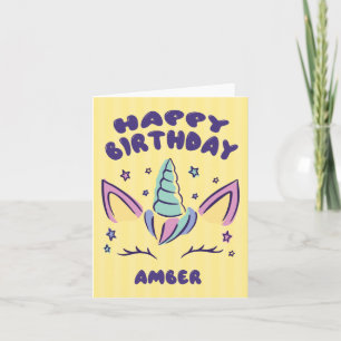 Parabéns Amber    Cartão de Aniversário Unicórn