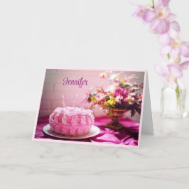 Parabéns, Bolo Rosa Personalizar Cartão de Saudaçã