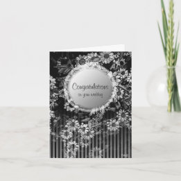 Parabéns Cartão de Casamento Preto Floral Vintage