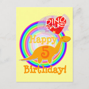 Parabéns Cartão Postal Orange Dino, 5 Anos
