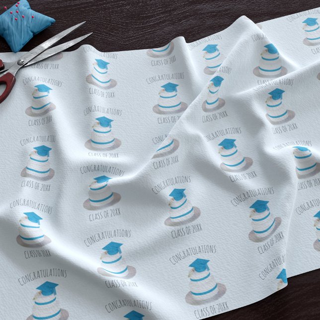 Parabéns Classe de Tecido Azul de Graduação (Fun graduation cake pattern fabric with space for your text)