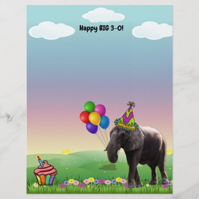 Parabéns com um Elefante e Cupcake (Frente)