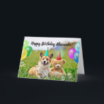 Parabéns Corgi Dog Folheto Cartão de Saudação<br><div class="desc">Diversão da carta de aniversário de um trabalho de arte ilustrativo de um engraçado e fofo cão de corgi e ursinho com chapéus e balões de festas. Cartão de Excelente para filho ou filha, pois você pode mudar de nome na frente. Você pode personalizar o dentro de texto e mensagem...</div>