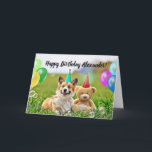 Parabéns Corgi Dog Folheto Cartão de Saudação<br><div class="desc">Diversão da carta de aniversário de um trabalho de arte ilustrativo de um engraçado e fofo cão de corgi e ursinho com chapéus e balões de festas. Cartão de Excelente para filho ou filha, pois você pode mudar de nome na frente. Você pode personalizar o dentro de texto e mensagem...</div>
