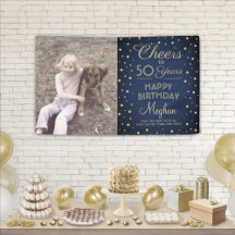 Parabéns de Aniversário ANY Azul Marinho Dourado C