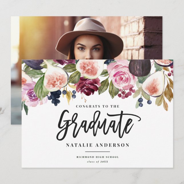 Parabéns de formando floral, cor-de-rosa, (Frente/Verso)