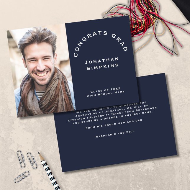 Parabéns Formando Anúncio do Marinho Maleável Foto (front and back view)