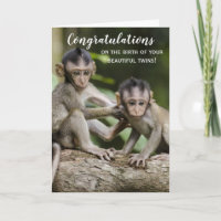 Parabéns Novo Cartão de Macaco Gêmeos Bebê