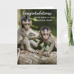 Parabéns Novo Cartão de Macaco Gêmeos Bebê