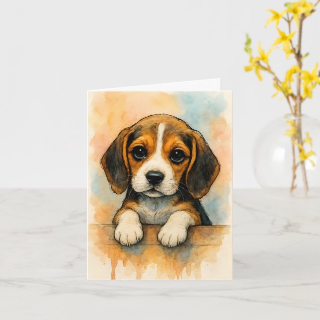 Parabéns pelo seu novo cartão de beagle (Flor Amarela)