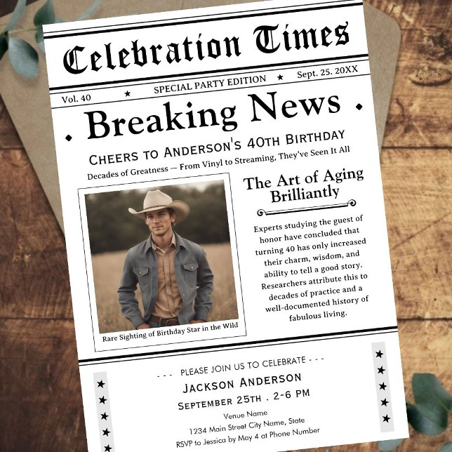 Parabéns pelos 40! Convite de Aniversário de Jorna (Criador carregado)