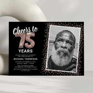 Parabéns por 75 Anos Convite de Foto em Dourado Ro