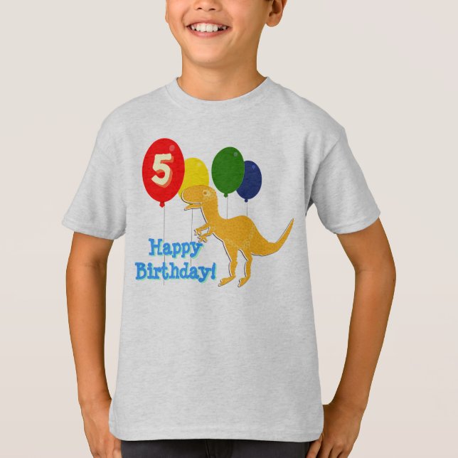 Parabéns T-Rex 5 Anos Balões T-Shirt (Frente)