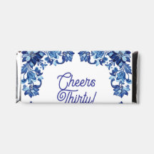 Parabéns trinta aniversário azul real floral borda