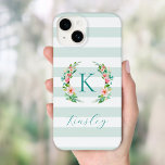 Paraíso Floral e Minigramas Monograma<br><div class="desc">Esta design de moda divertida apresenta um fundo listrado branco e menta minta com coroa floral colorida. Personalize o design com seu nome e monograma ou outro texto. Use as ferramentas de design para escolher qualquer cor de fundo, editar as fontes e cores do texto ou carregar suas próprias fotos...</div>