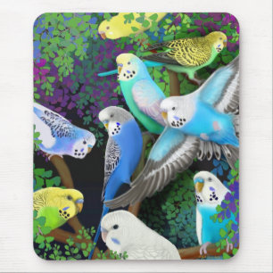 Parakeets de Budgie e samambaias Mousepad
