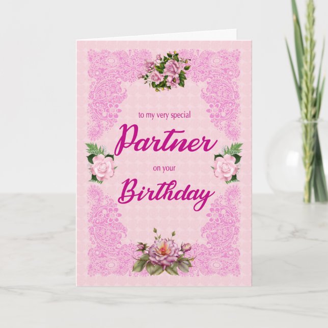 Parceiro Aniversário com Cartão Rosa Rosado (Frente)