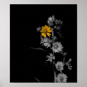 Parcialmente poster preto e branco da flor de