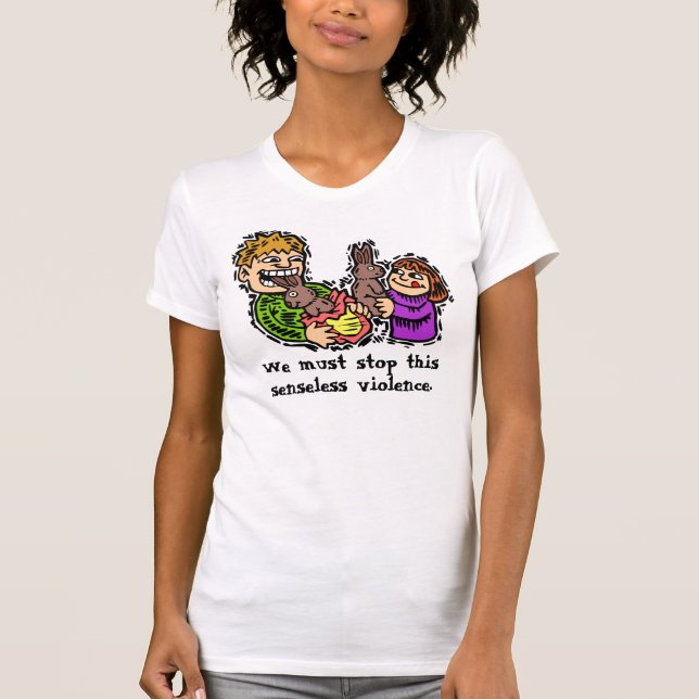 Pare de camiseta de violência de coelho com chocol (Frente)