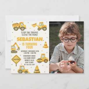 Pare o Tráfego! Convite de aniversário de construç