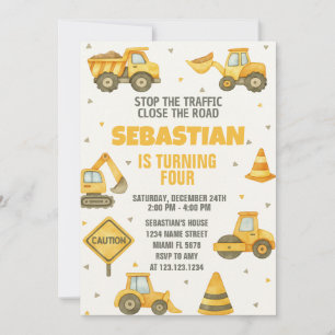 Pare o Tráfego! Convite de aniversário de construç
