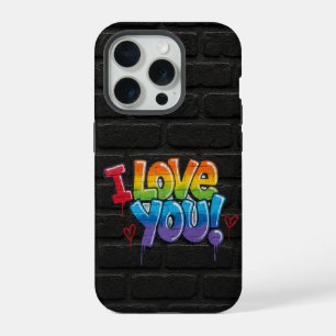 Parede de Tijolo Preto com Grafite “Eu Te Amo!”