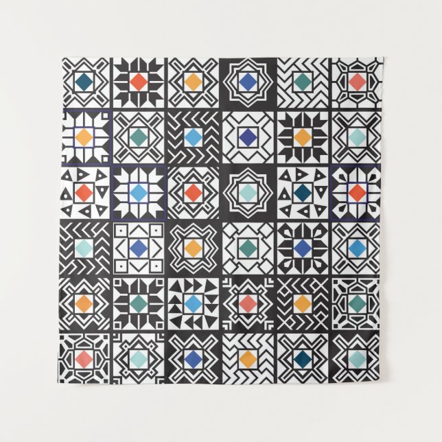 Parede Patchwork Maori: Design de tapete étnico. (Frente)