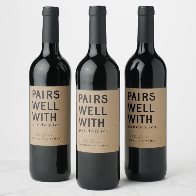 Pares Engraçados Bem com Etiqueta de Vinho Pandêmi (Garrafas)