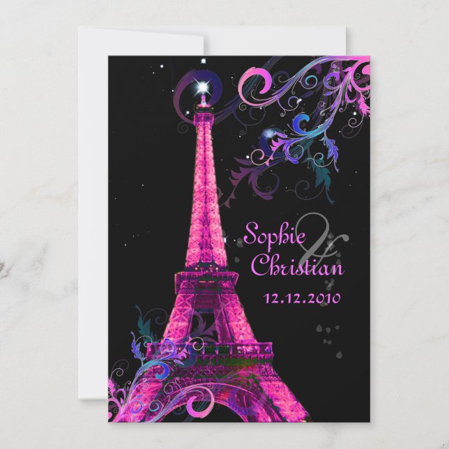 Paris à Noite, convites de casamento da torre eiff (Frente)