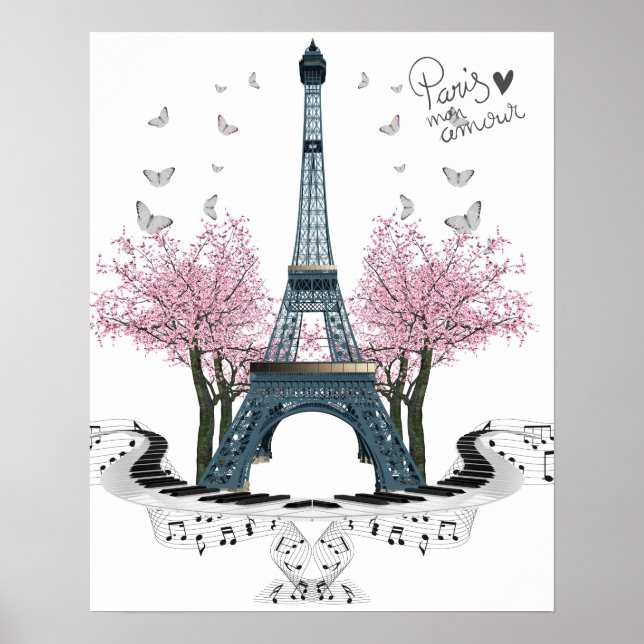 Paris Amour Bonito Eiffel Tower Poster (Frente)