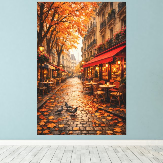 Paris Autumn Café Street – Warm Fall Canvas Art (Insitu(piso de madeira))