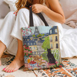 Paris Balcony Cat Breakfast Eiffel Tower Tote Bag<br><div class="desc">Carry a little Paris with you wherever you go with this charming tote bag featuring a cozy balcony breakfast scene. A black cat sits peacefully overlooking the rooftops of Paris and the Eiffel Tower while croissants, strawberries, and coffee are set on a classic French café table. This beautifully illustrated tote...</div>