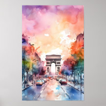 Paris Champ Elysee Watercolor Wall Art Impressão