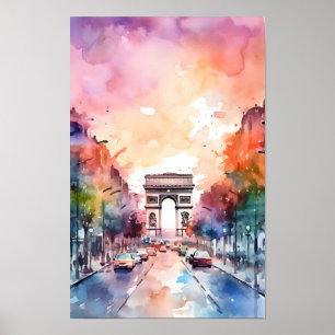 Paris Champ Elysee Watercolor Wall Art Impressão