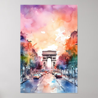 Paris Champ Elysee Watercolor Wall Art Impressão