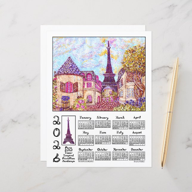 Paris Eiffel Pointillism Landscape 2026 Calendar (Frente/Verso In Situ)
