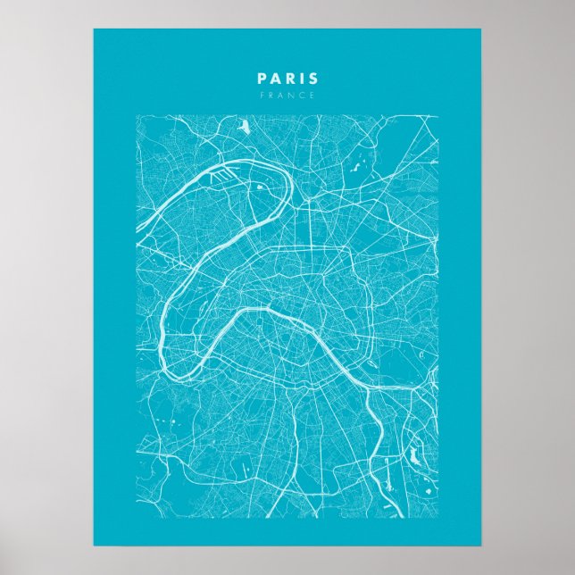 Paris - França Ligh Blue City Map Poster (Frente)