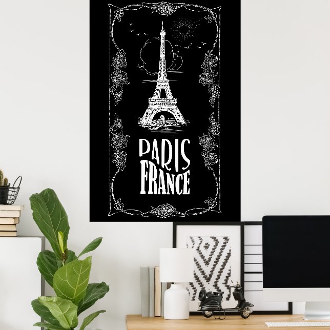 Paris França White na Black Poster (Escritório em casa)