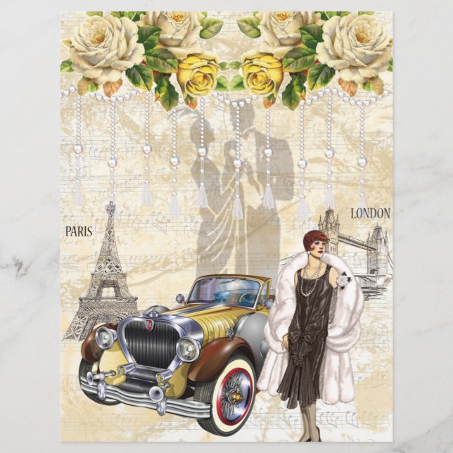 Paris London Fashion Collage Scrapbook Paper (Frente)