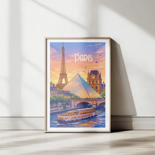 Paris Retro Travel Poster - Eiffel Tower & Louvre  (Criador carregado)