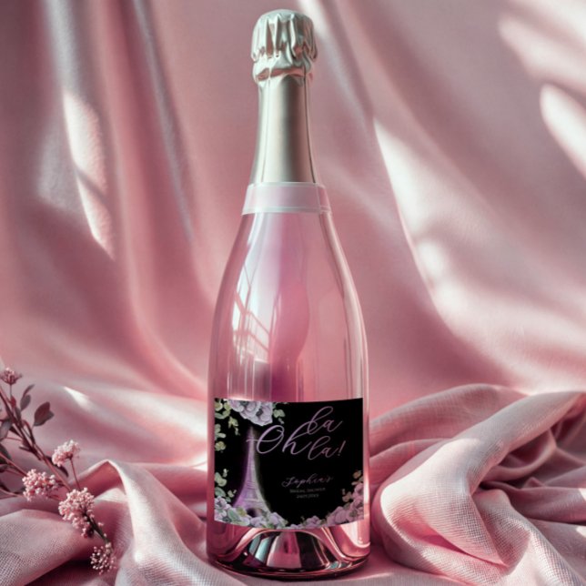 Parisian Black Pink Floral Beverage Label Set (Criador carregado)