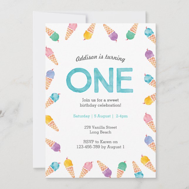 Parte primeiro aniversario | Convite para Sorvete  (Frente)