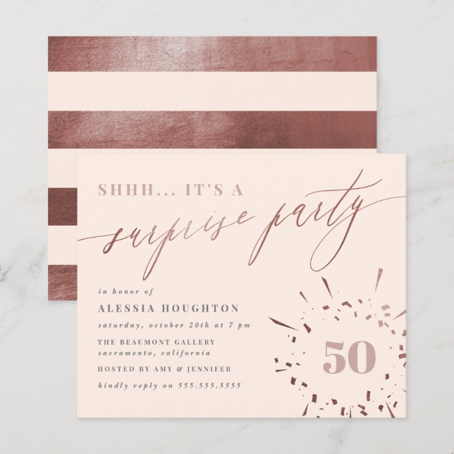 Parte Surpresa de Script Dourado e Blush de Orçame (Frente/Verso)