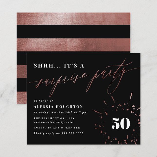 Parte Surpresa de Script Dourado e Rosa de Orçamen (Frente/Verso)