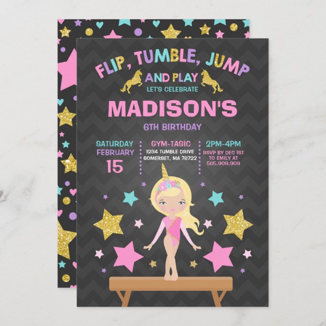 Partido da ginástica do unicórnio do convite da (Frente/Verso)