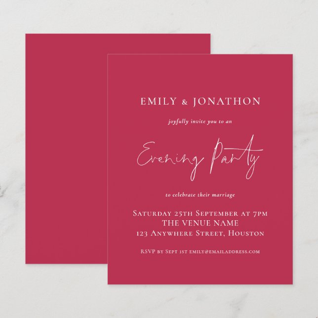 Partido da Noite do Casamento Magenta de Orçamento (Frente/Verso)