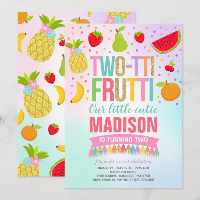 Partido do segundo aniversário de Convite de festa (Frente/Verso)